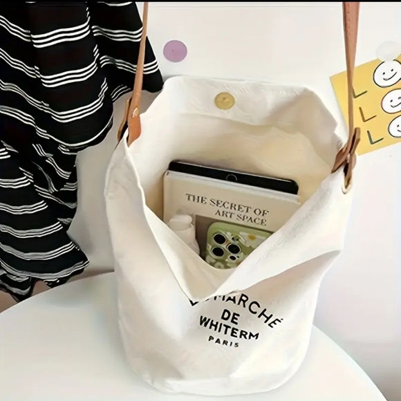 Stylish Canvas Shoulder Bucket Bag. - Picture 2 of 9